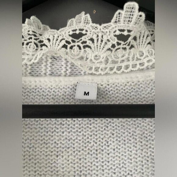 Coquette Knit Cardigan Lace Trim & Crest Buttons Fairycore Sweater - Picture 7 of 12